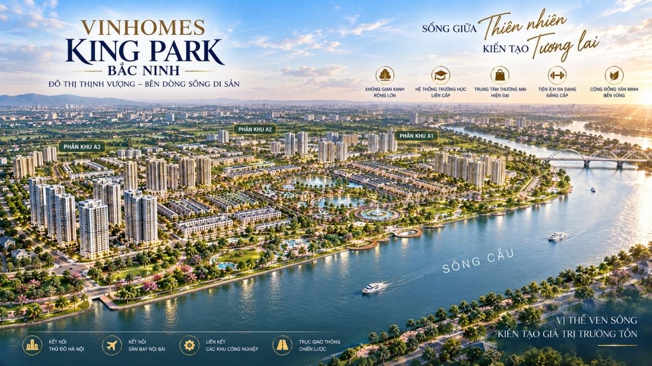 Tổng quan Vinhomes King Park Bắc Ninh nhìn về phía sông Cầu